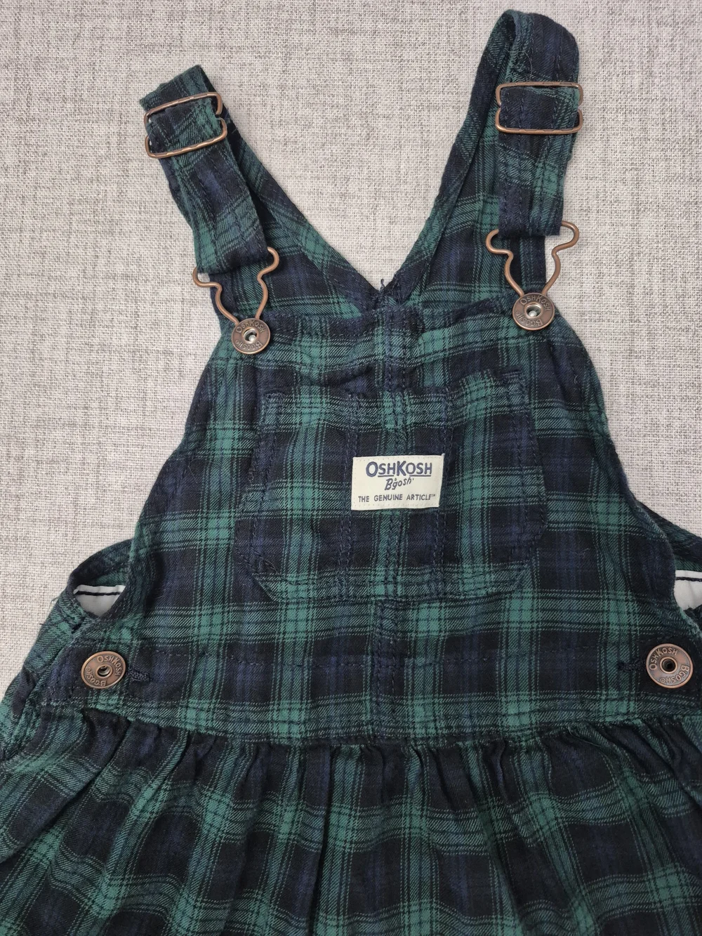 OshKosh B'gosh 4T Green Navy Plaid Pinafore Overall Flannel Dress